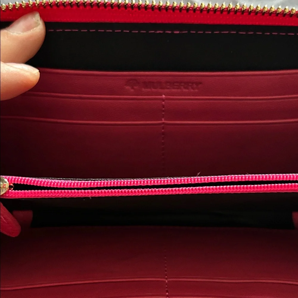 Mulberry Pink Zip-Around Wallet with Gold Tree Emblem